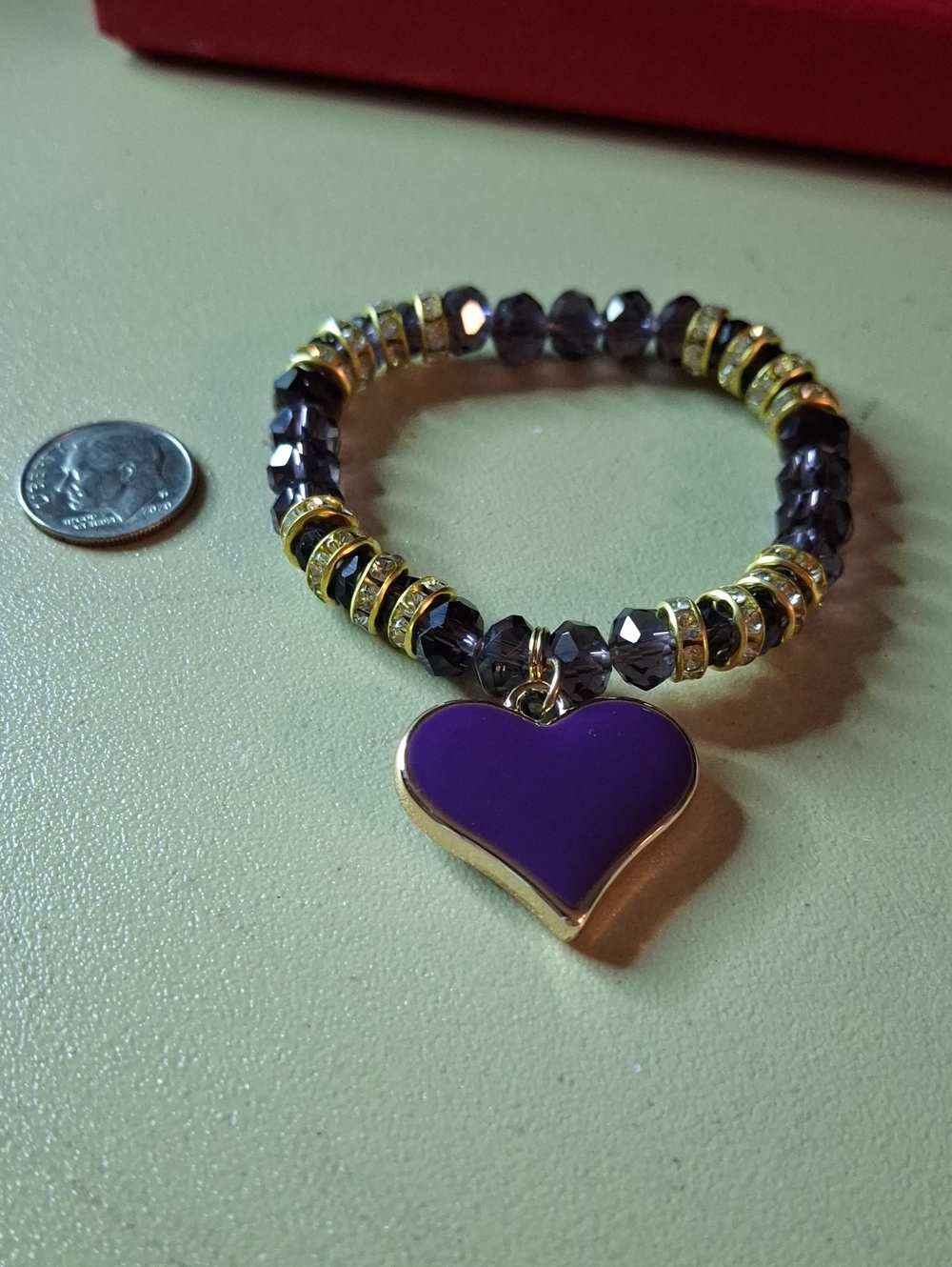 Purple Heart Beaded Stretch Bracelet New